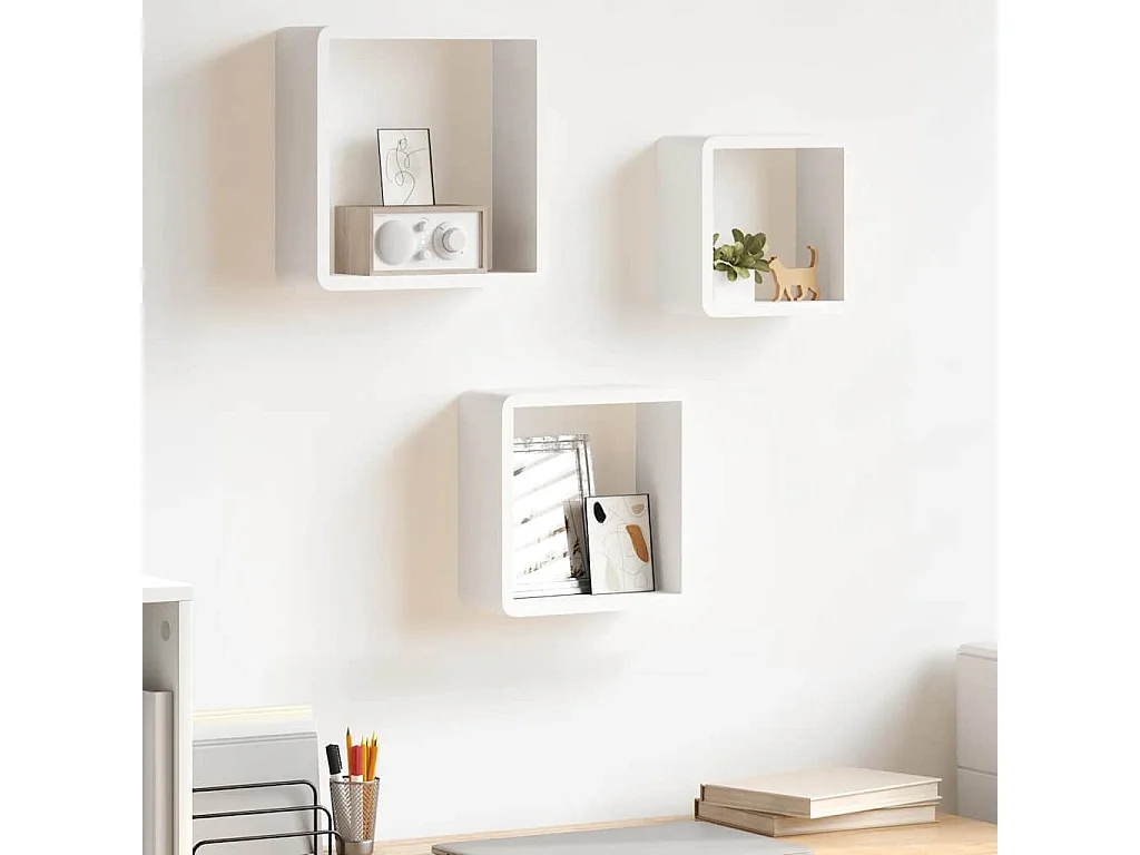Étagères murales sous forme de cube 3 pcs Blanc MDF