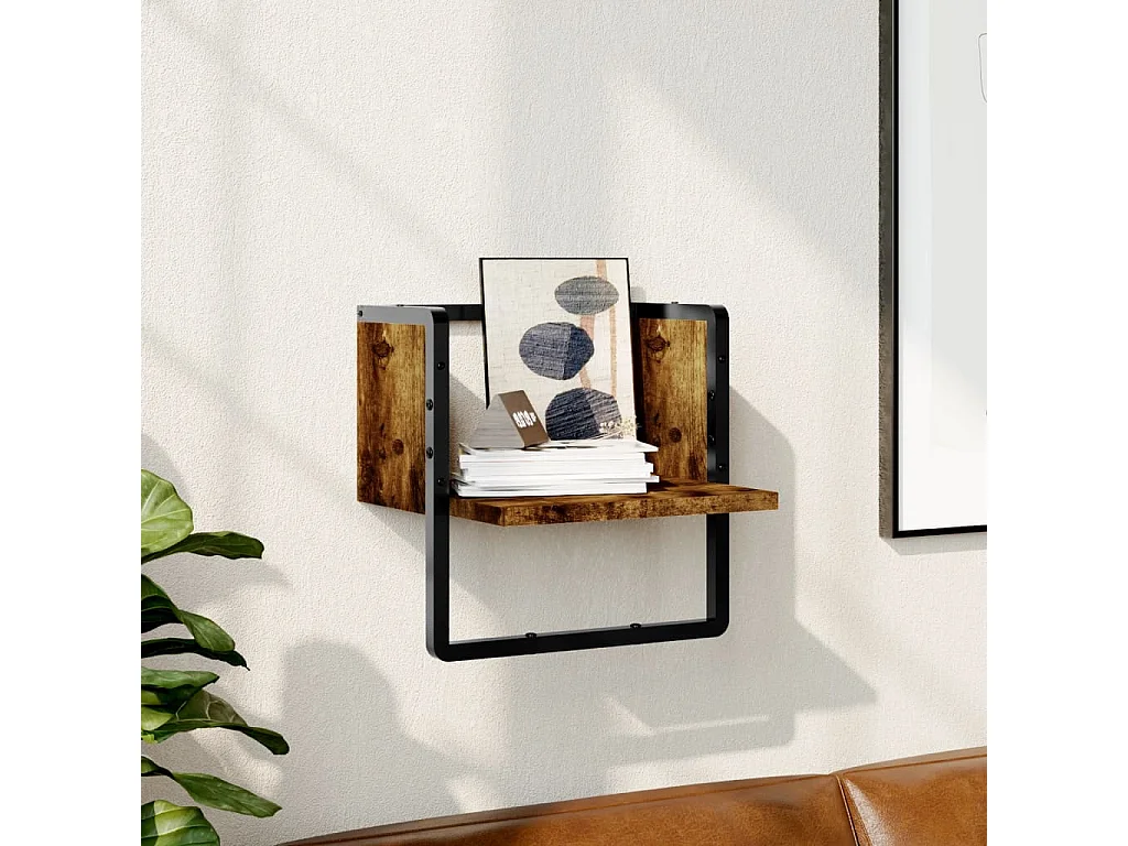 Étagère murale avec barre chêne fumé 30x25x30 cm