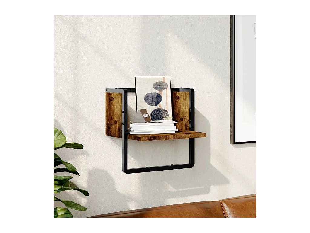 Étagère murale avec barre chêne fumé 30x25x30 cm