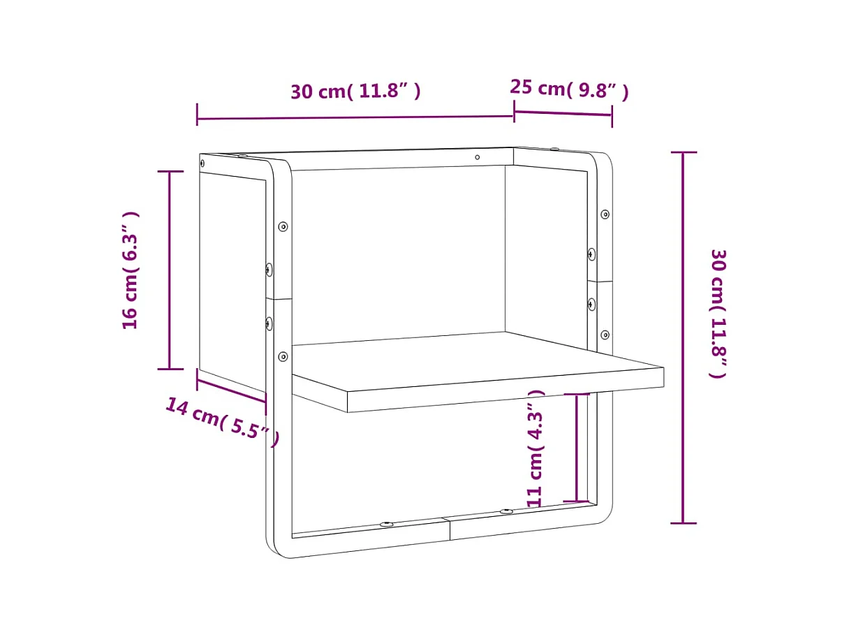 Étagère murale avec barre chêne fumé 30x25x30 cm