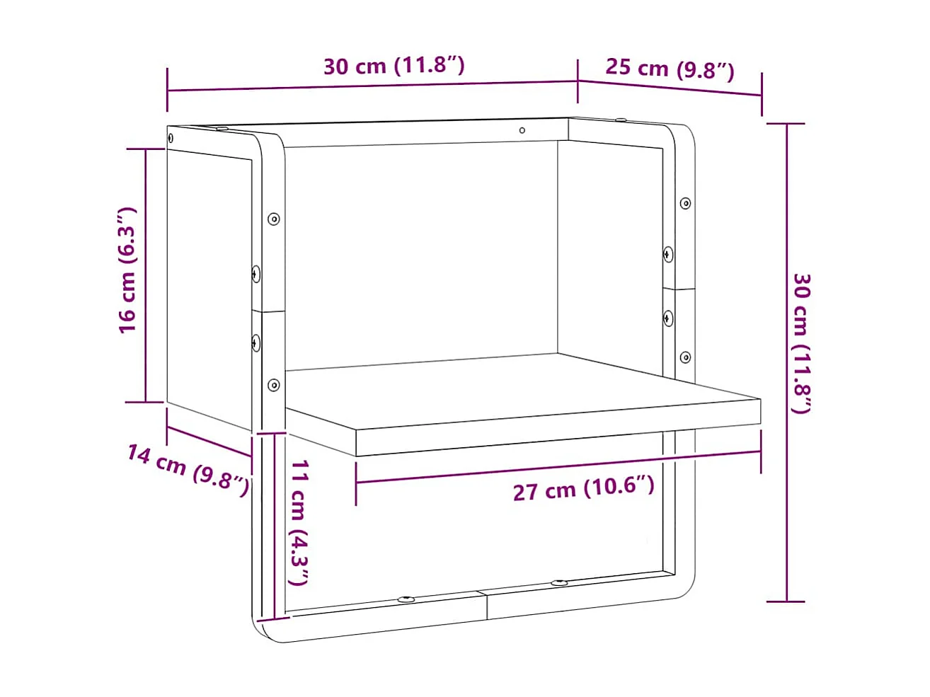 Étagère murale avec barre chêne fumé 30x25x30 cm