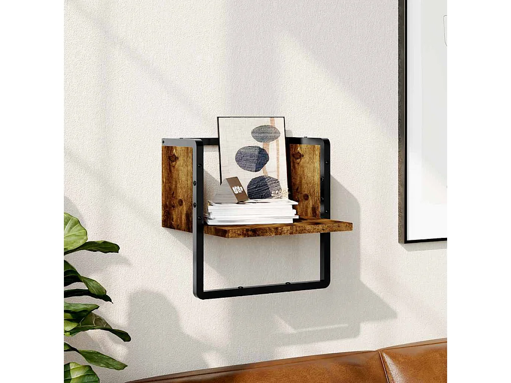 Étagère murale avec barre chêne fumé 30x25x30 cm