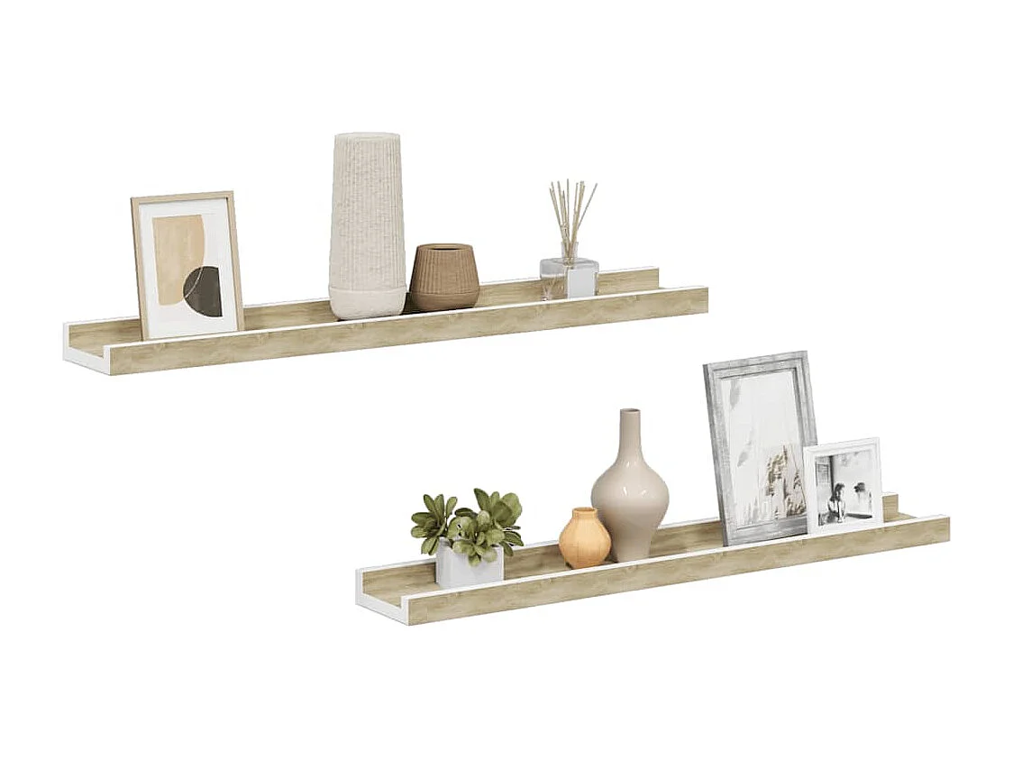 Étagères murales 2 pcs blanc et chêne sonoma 60x9x3 cm