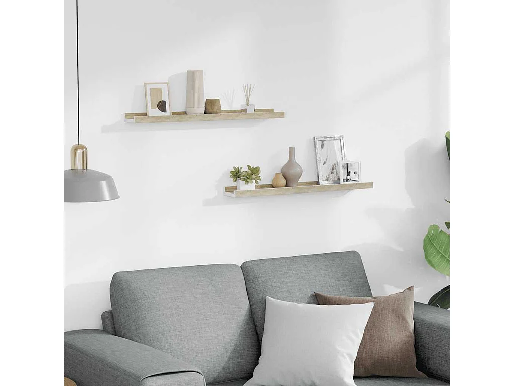 Wandregale 2 Stk. Weiß und Sonoma-Eiche 60x9x3 cm