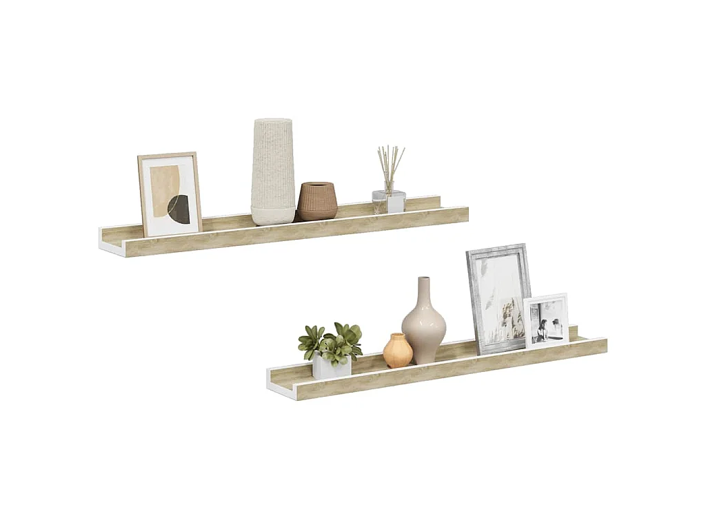 Étagères murales 2 pcs blanc et chêne sonoma 60x9x3 cm