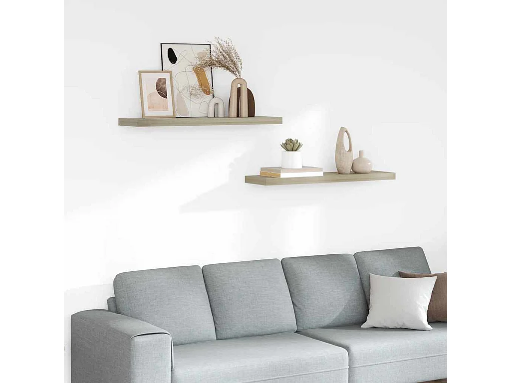 Scaffali a Parete 2 pz Rovere 90x23,5x3,8 cm in MDF