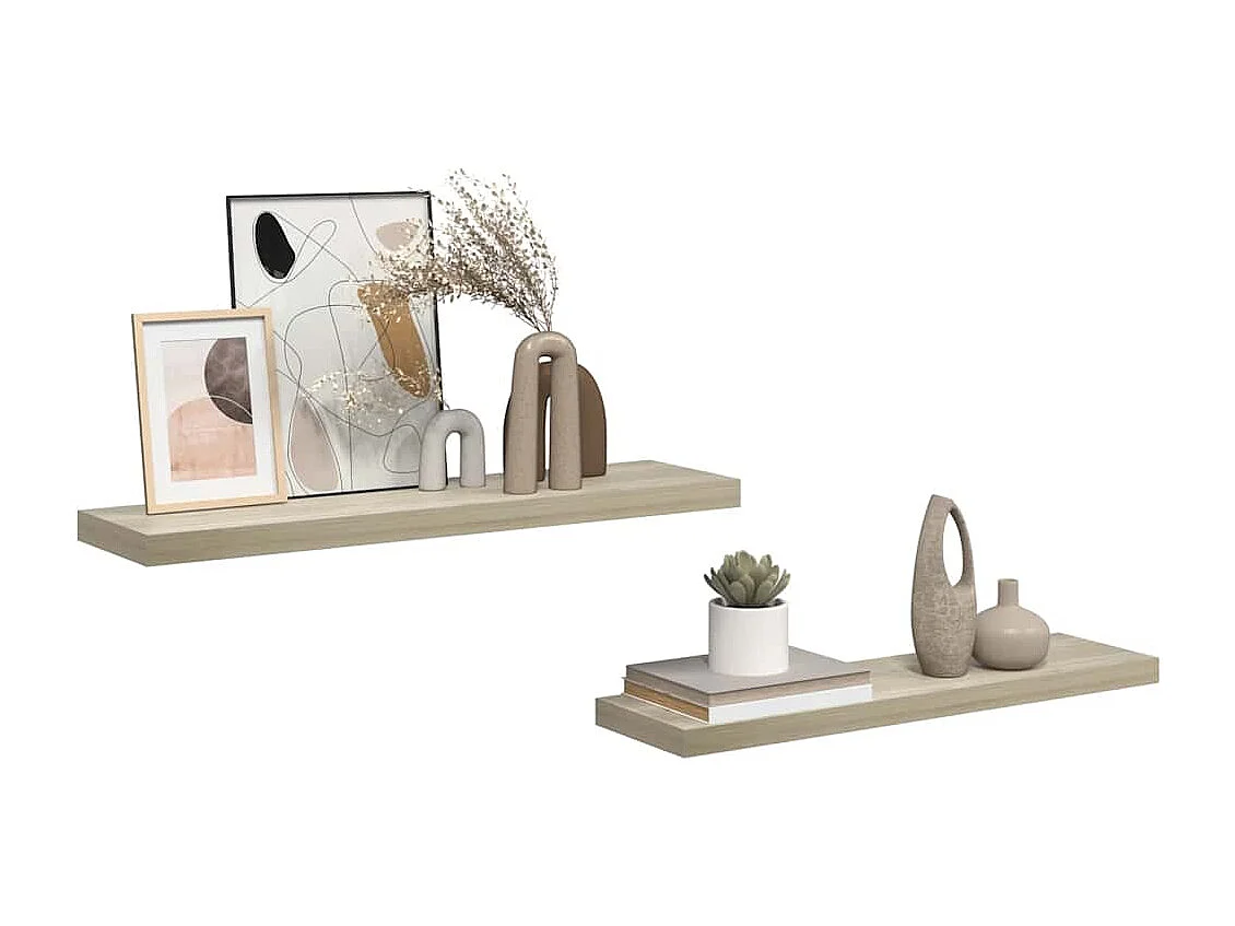 Scaffali a Parete 2 pz Rovere 90x23,5x3,8 cm in MDF