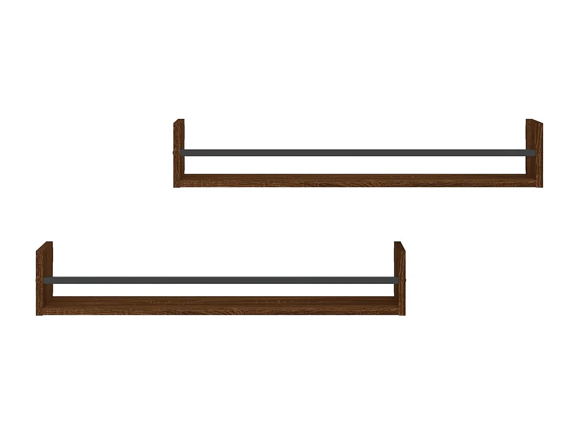 Prateleiras parede c/ barras 2 pcs 80x16x14cm carvalho castanho