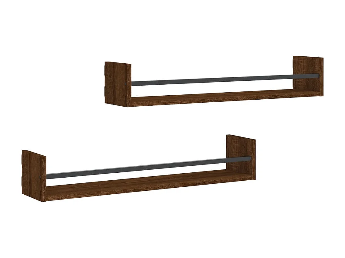 Prateleiras parede c/ barras 2 pcs 80x16x14cm carvalho castanho