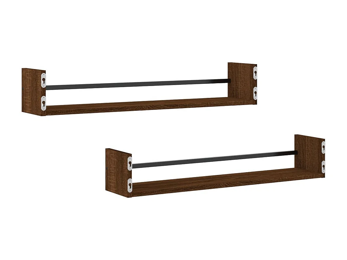 Prateleiras parede c/ barras 2 pcs 80x16x14cm carvalho castanho