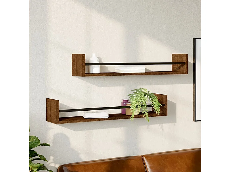 Prateleiras parede c/ barras 2 pcs 80x16x14cm carvalho castanho