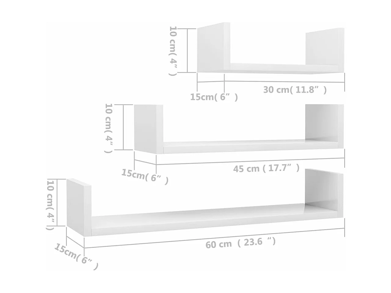 Wandregal 3 Stk. Hochglanz-Weiß Holzwerkstoff
