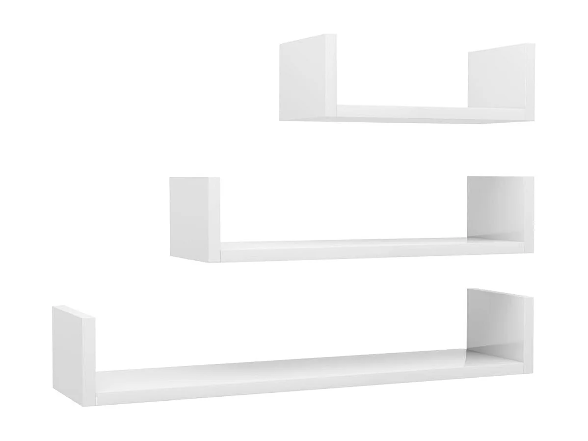 Mensole a Muro 3 pz Bianco Lucido in Legno Multistrato