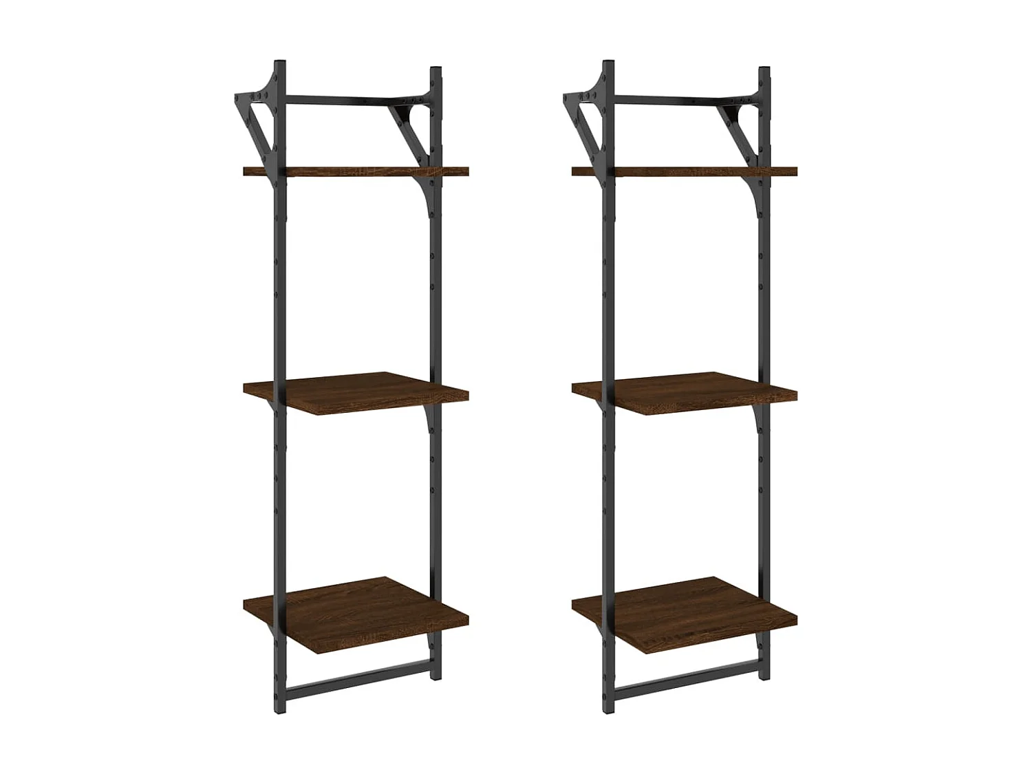 Étagères murales à 3 niveaux avec barres 2 pcs chêne marron