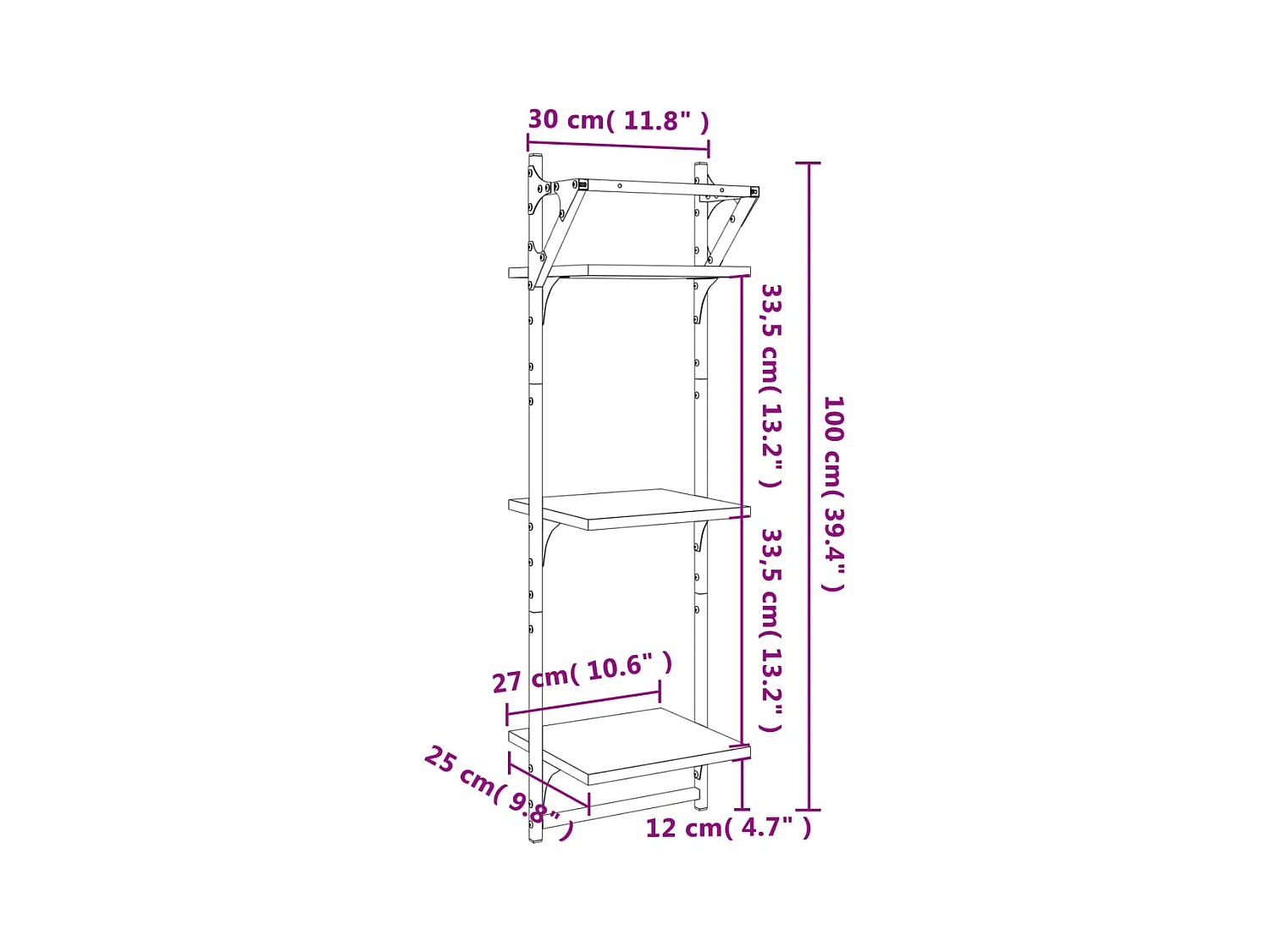Étagères murales à 3 niveaux avec barres 2 pcs chêne marron