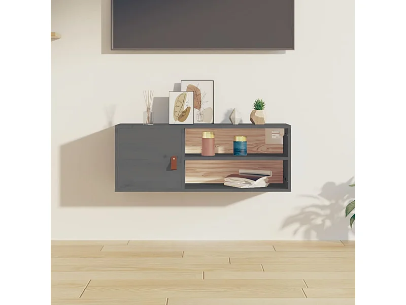 Wandschrank Grau 80x30x30 cm Massivholz Kiefer