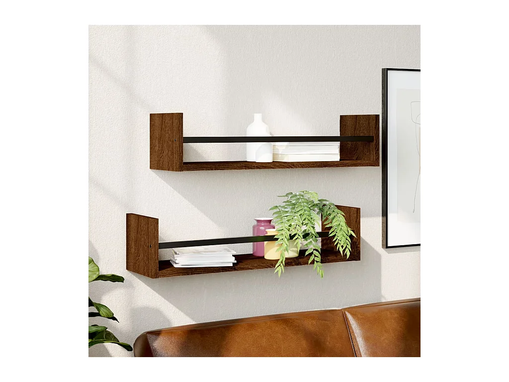 Wandregale mit Stangen 2 Stk. Braun Eichen-Optik 60x16x14 cm