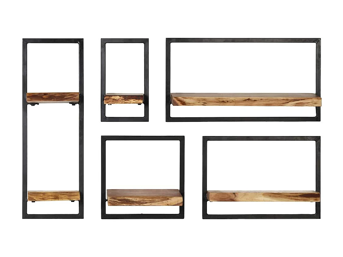 Conjunto prateleiras de parede 5 pcs madeira acácia maciça/aço