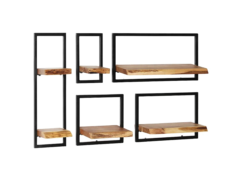 Set d'étagères murales 5 pcs Bois d'acacia massif et acier