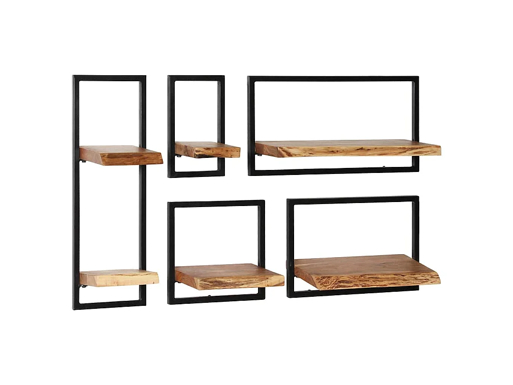 Set d'étagères murales 5 pcs Bois d'acacia massif et acier