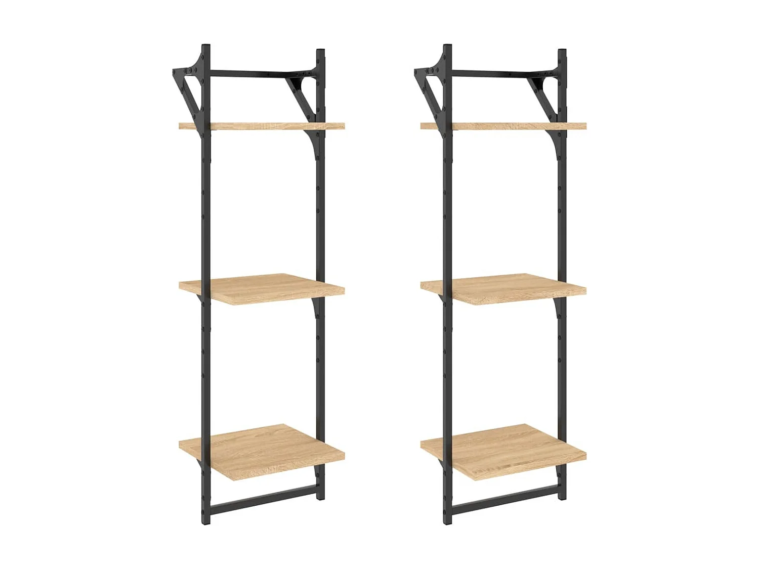 Étagères murales à 3 niveaux avec barres 2 pcs chêne sonoma