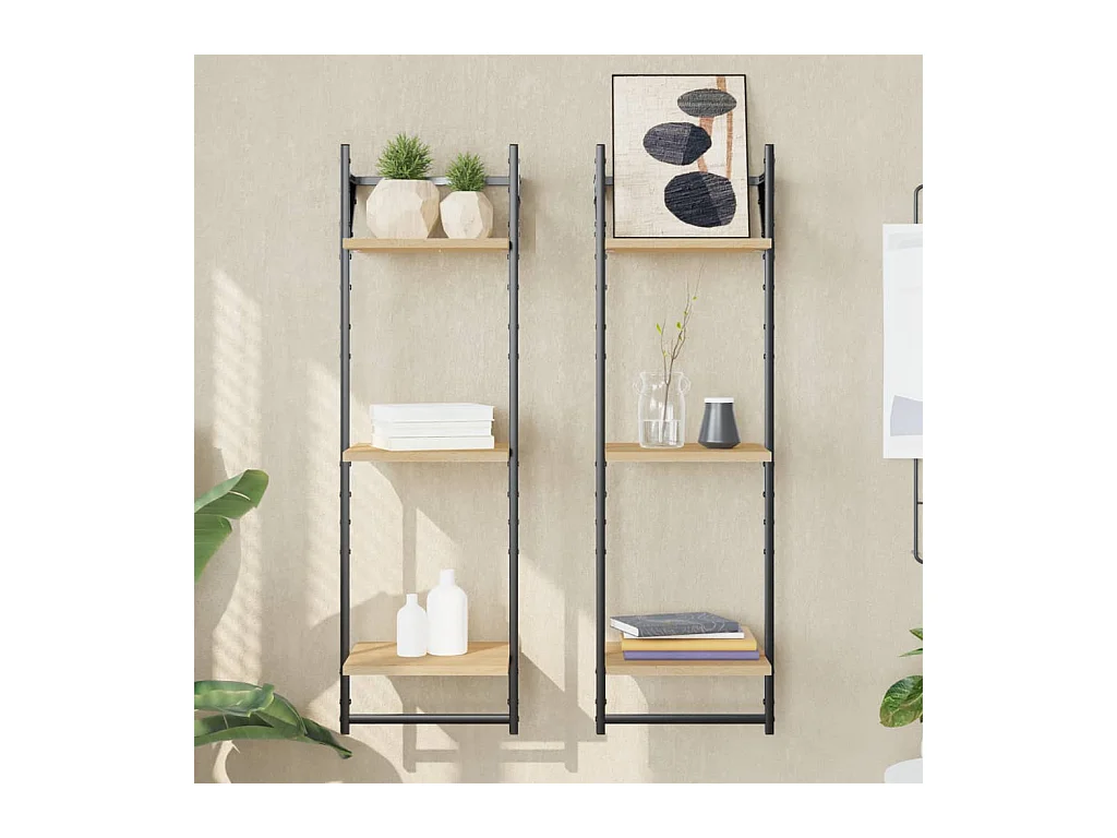 Wandschappen 3-laags met stangen 2 st 30x25x100 cm sonoma eiken