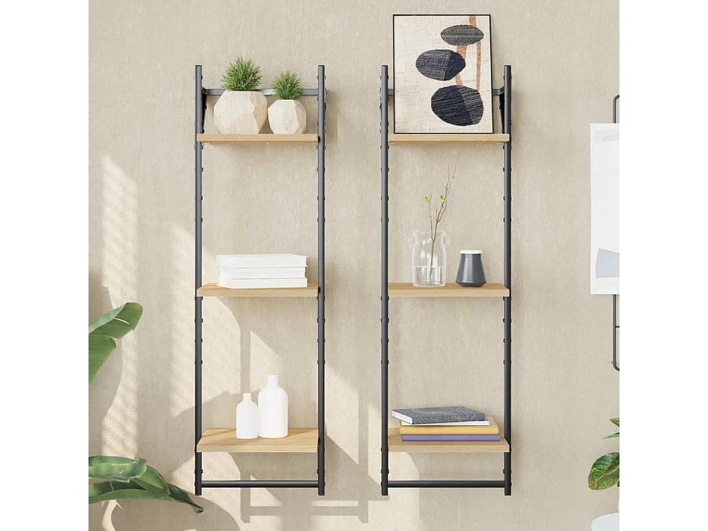 Estantes pared 3 niveles barras 2 uds roble Sonoma 30x25x100 cm