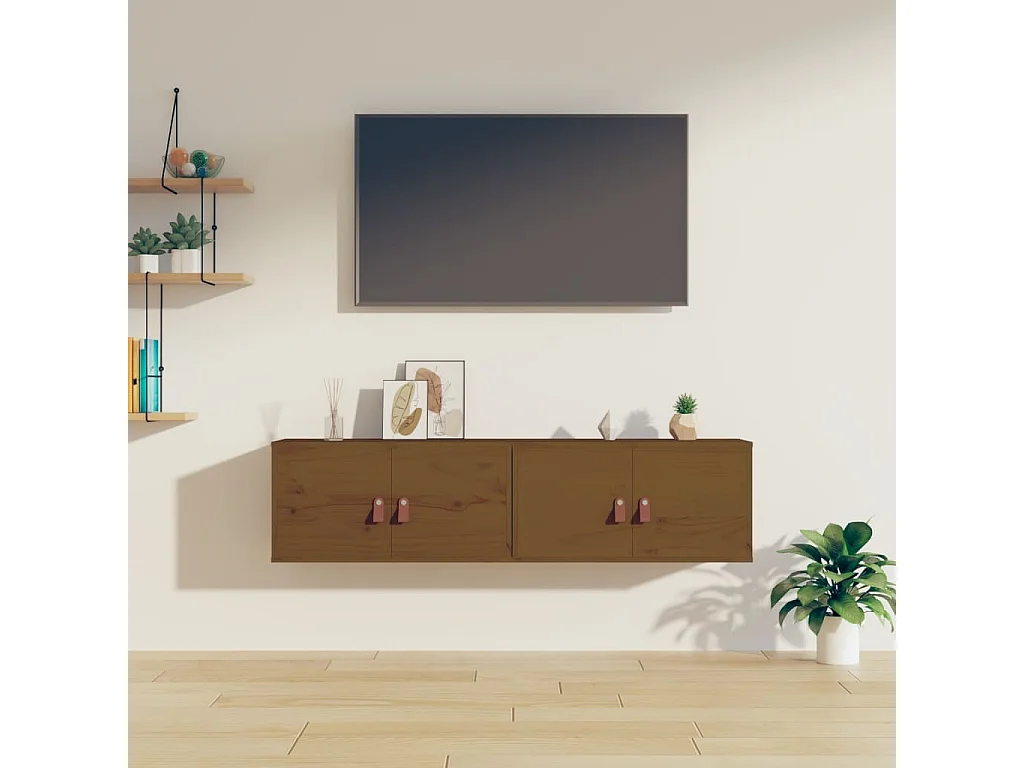 Armoires murales 2pcs Marron miel 60x30x30cm Bois de pin massif