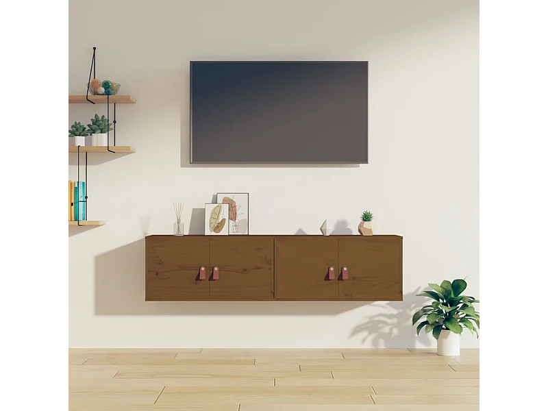 Pensili 2 pz Marrone ambra 60x30x30cm in Legno Massello di Pino