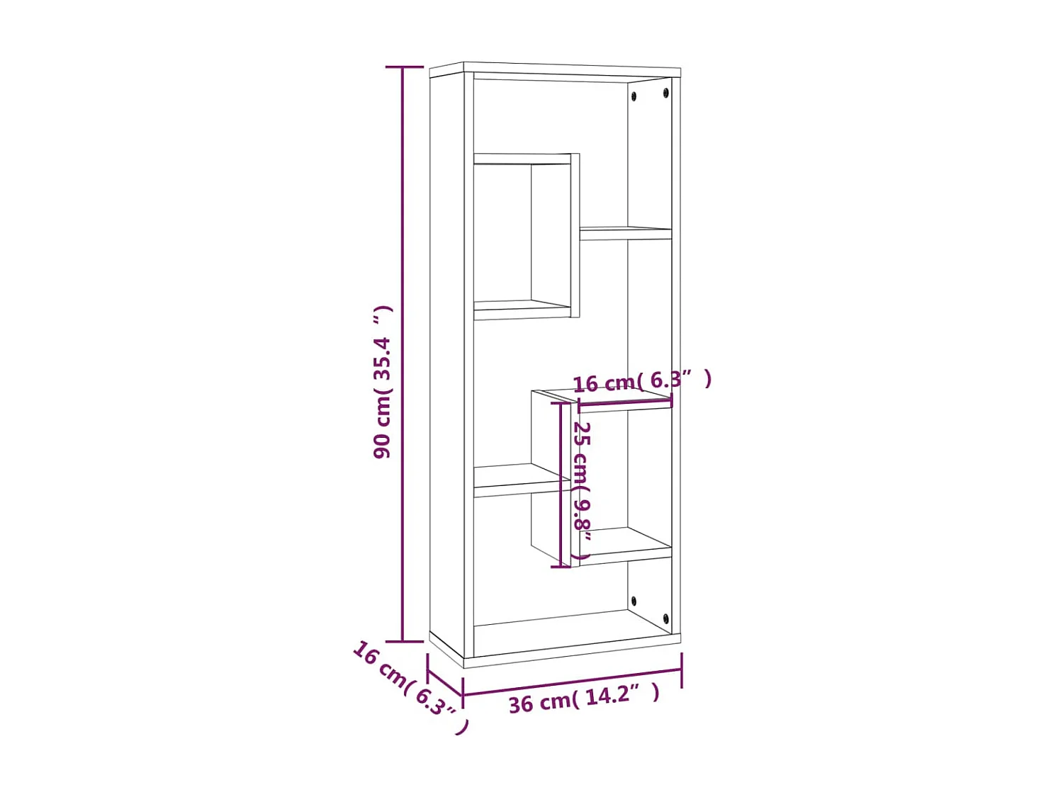 Estantería de pared madera ingeniería marrón roble 36x16x90 cm