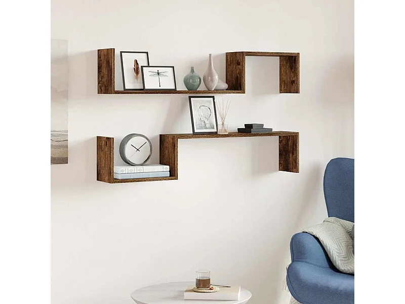 Wandregale 2 Stk. Räuchereiche 100x15x20 cm Holzwerkstoff