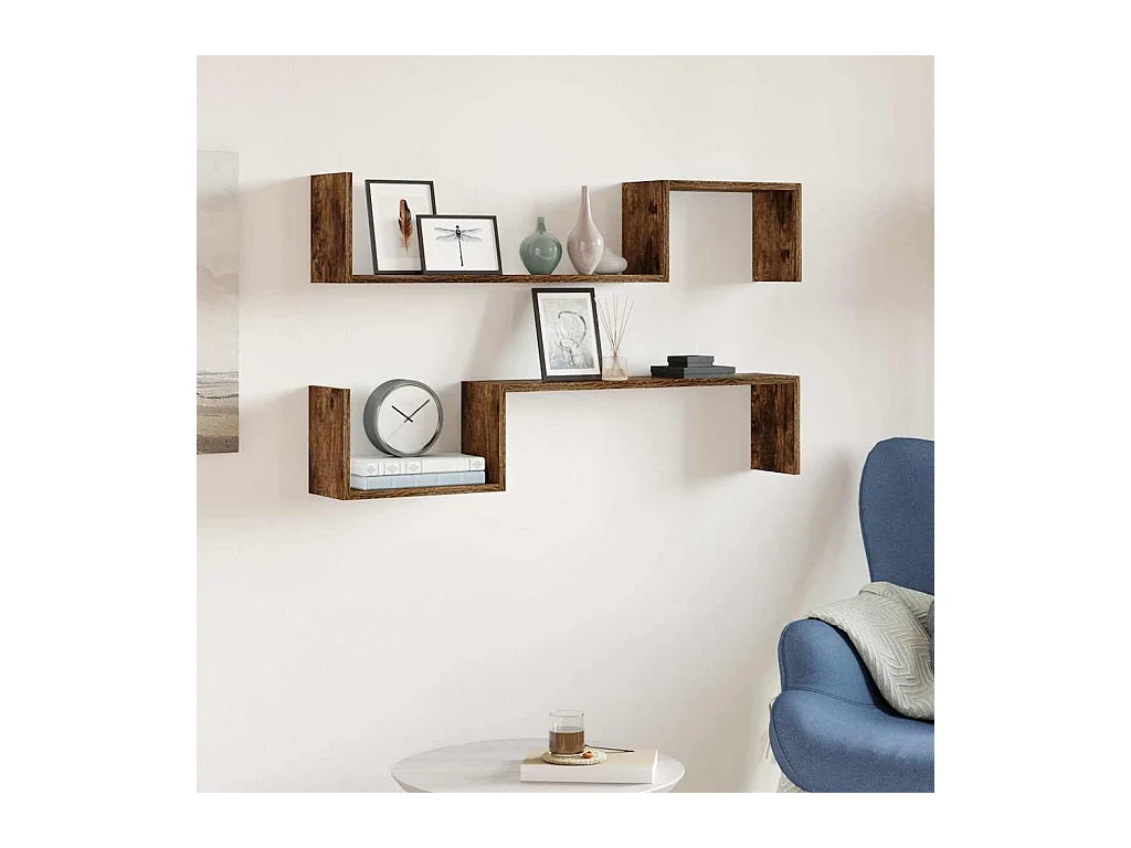 Wandschappen 2 st 100x15x20 cm bewerkt hout gerookt eikenkleur