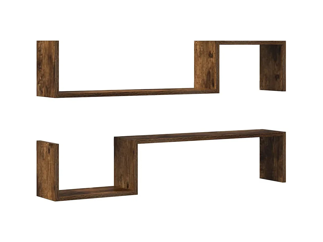 Wandschappen 2 st 100x15x20 cm bewerkt hout gerookt eikenkleur