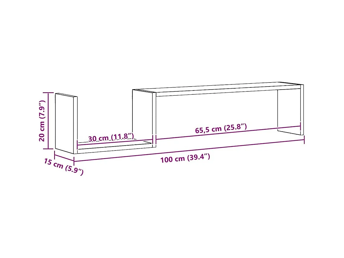 Wandschappen 2 st 100x15x20 cm bewerkt hout gerookt eikenkleur