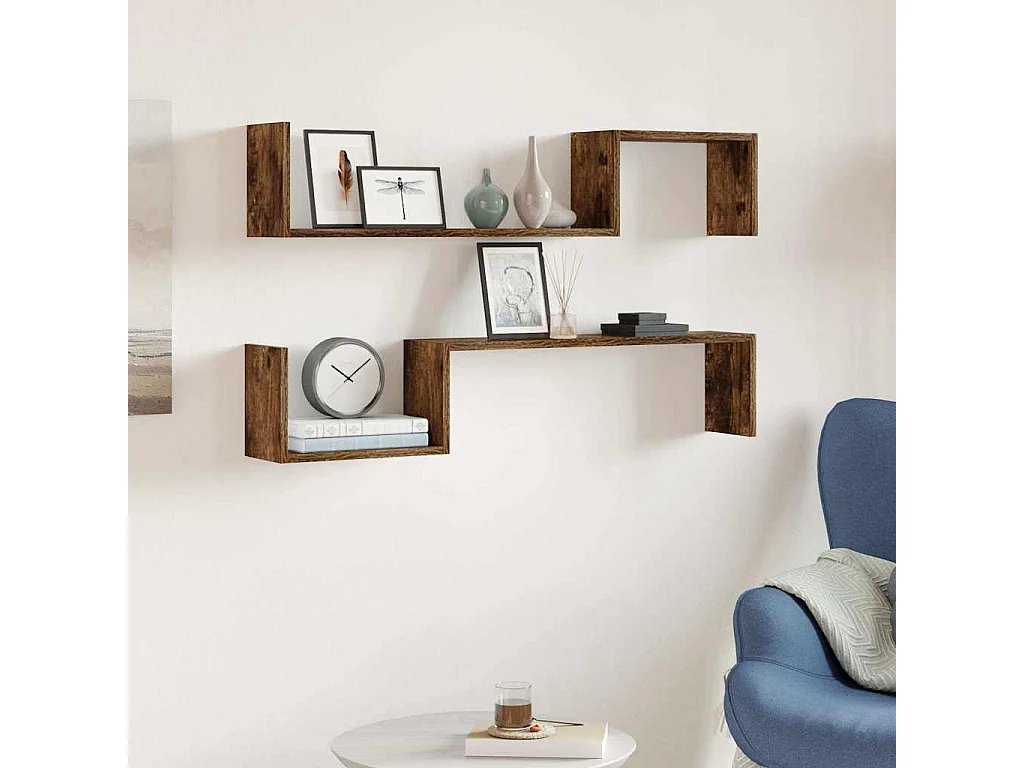 Prateleira parede 2pcs 100x15x20cm deriv. madeira carvalho fum.