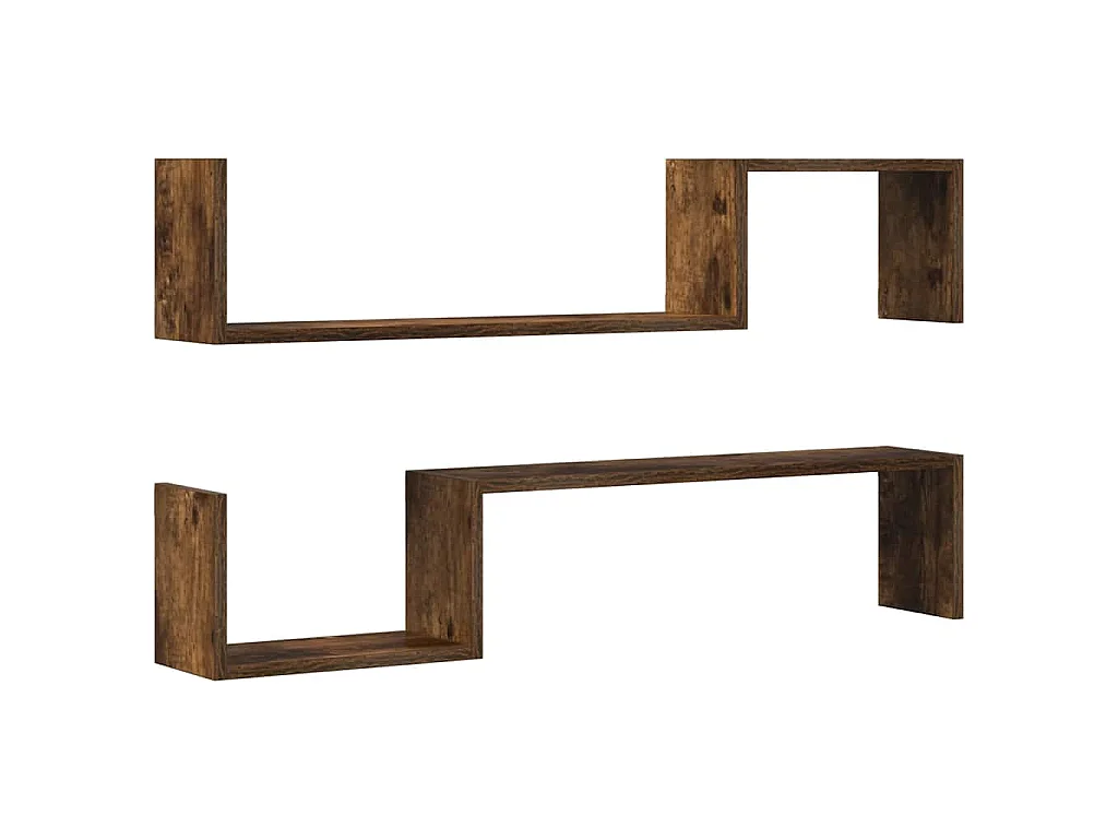 Wandschappen 2 st 100x15x20 cm bewerkt hout gerookt eikenkleur