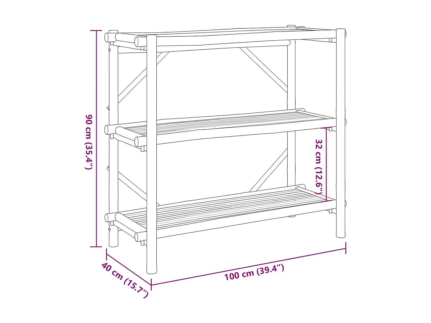 Rek 3-laags 100x40x90 cm bamboe