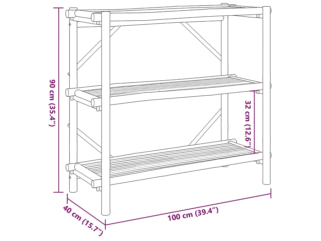 Rek 3-laags 100x40x90 cm bamboe