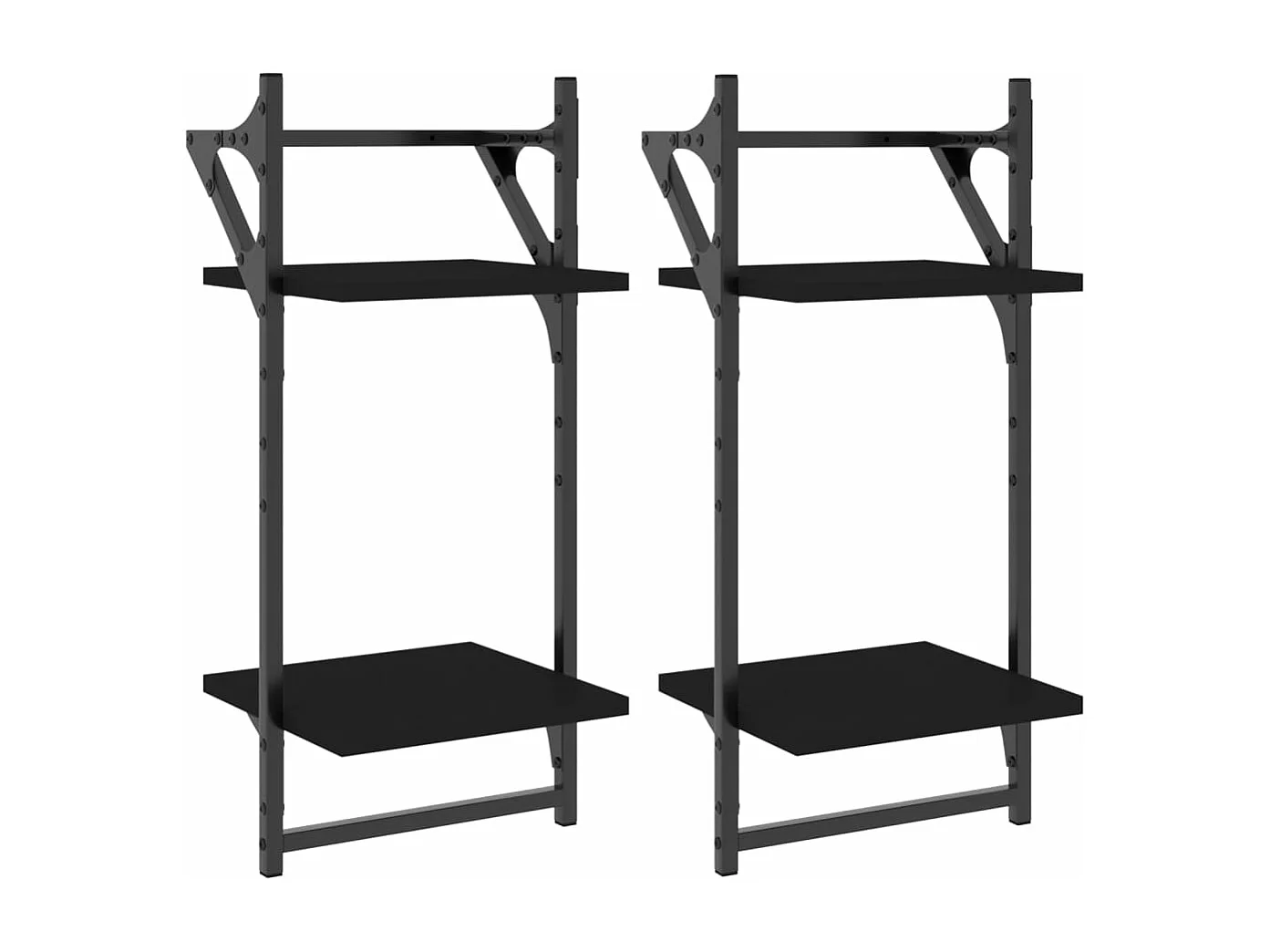 Wandregale mit 2 Ablagen & Stangen 2 Stk. Schwarz 30x25x65 cm