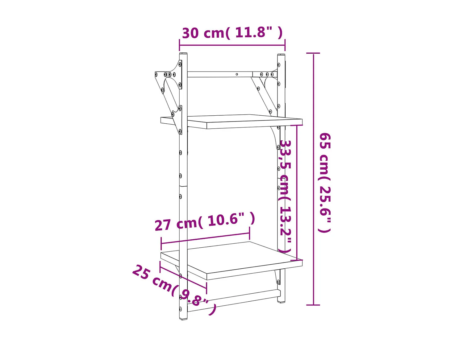 Estantes de pared 2 niveles con barras 2 uds negro 30x25x65 cm