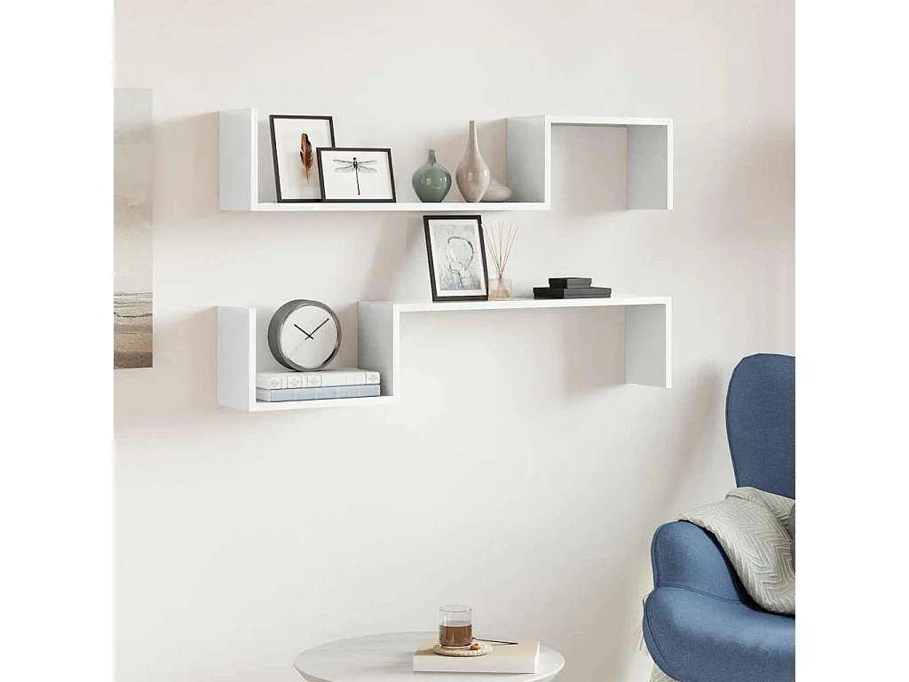 Étagères murales 2 pcs blanc brillant bois d'ingénierie