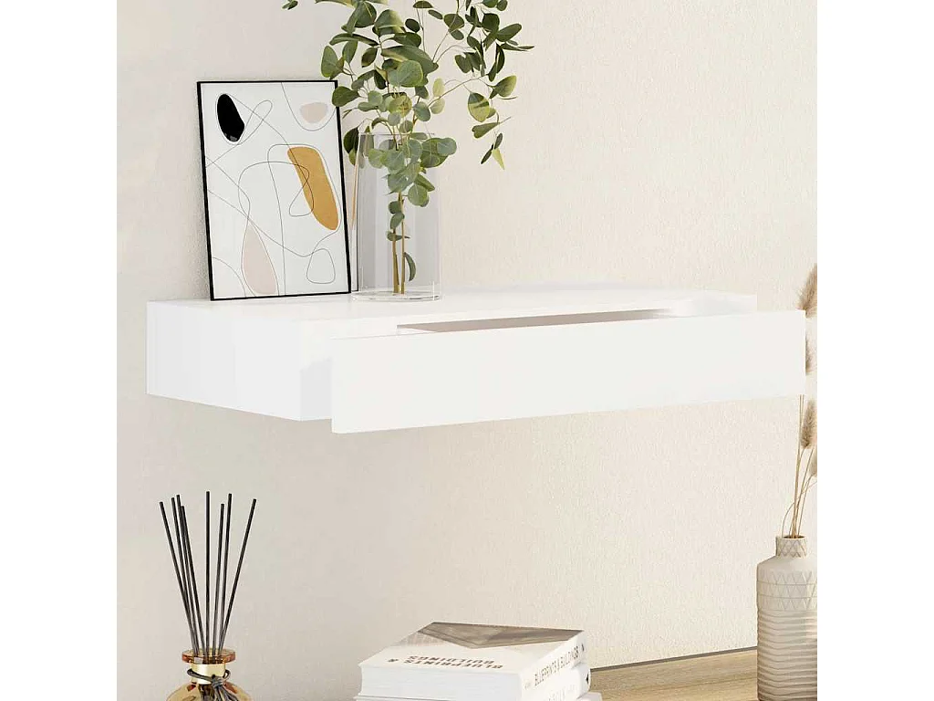 Wandschap met lade zwevend MDF wit