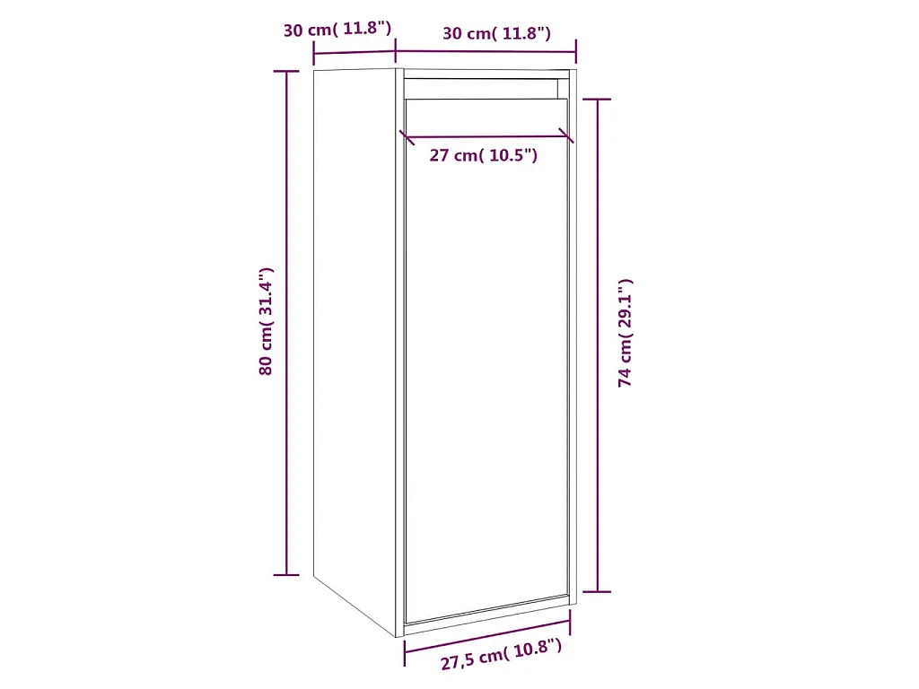 Wandkasten 2 st 30x30x80 cm massief grenenhout wit