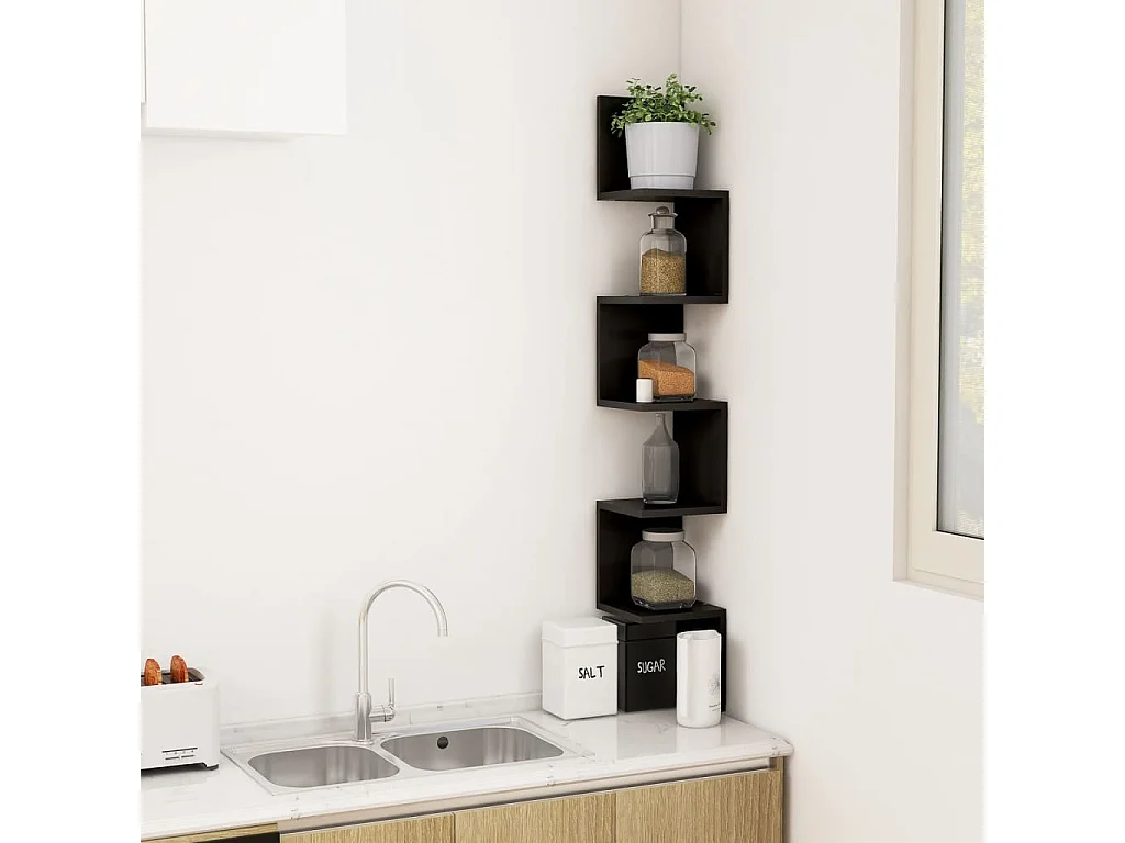 Scaffale Angolare Muro Nero 20x20x127,5cm Truciolato