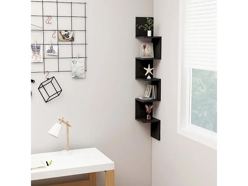Étagère d'angle murale Noir 20x20x127,5 cm Bois d’ingénierie