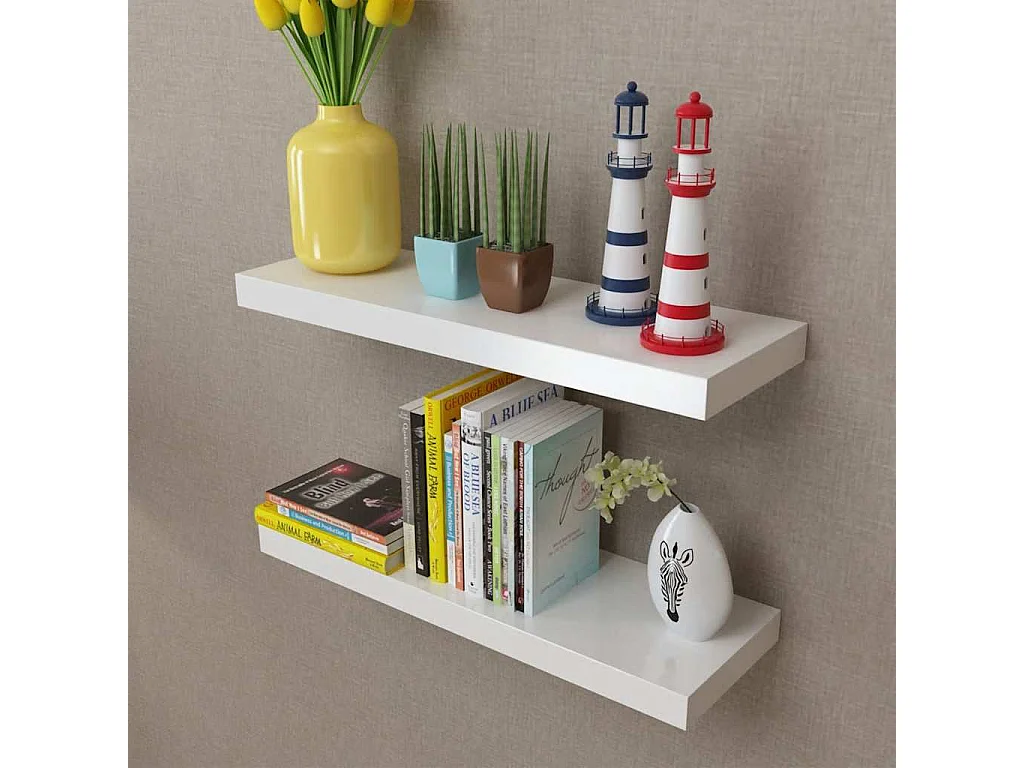 Wandplanken MDF zwevend voor boeken/dvd wit 2 st