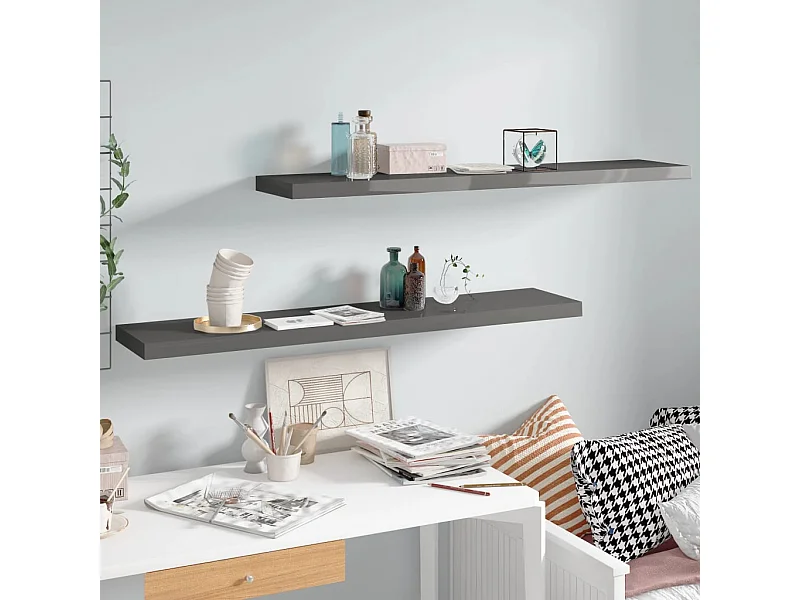 Schweberegale 2 Stk. Hochglanz-Grau 120x23,5x3,8 cm MDF