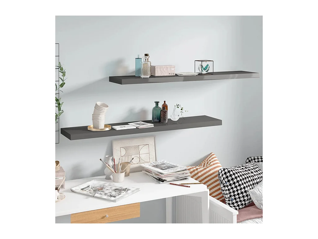 Schweberegale 2 Stk. Hochglanz-Grau 120x23,5x3,8 cm MDF