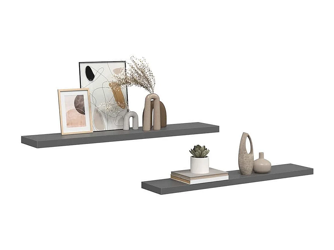 Étagères murales flottantes 2 pcs gris brillant 120x23,5x3,8 cm