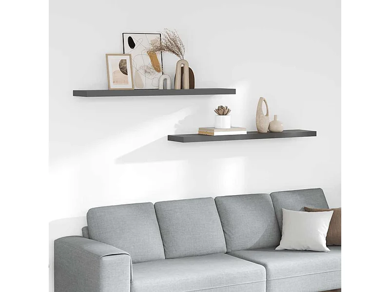 Wandschappen zwevend 2 st 120x23,5x3,8 cm MDF hoogglans grijs